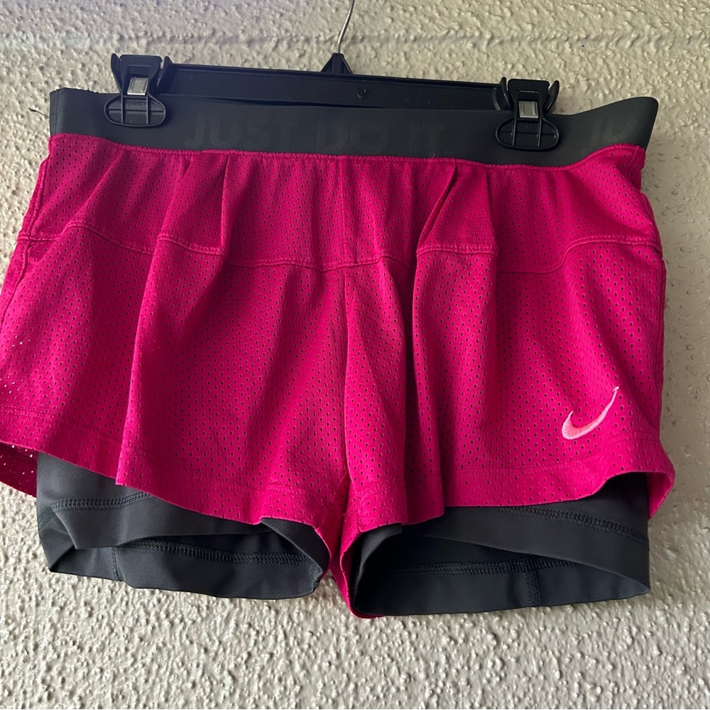 NIKE Women's DRI-FIT JUST DO IT Training Gym Shorts pink & gray Pre-owned medium